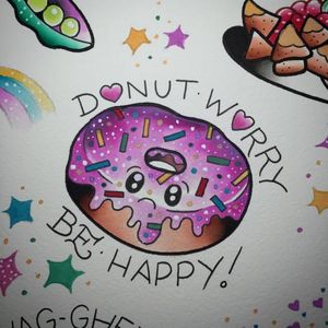 Donut tattoo design by Mimsy, photo from Mimsy's Instagram #trailertrashtattoo #donut #MimsyGleeson #tattooflash