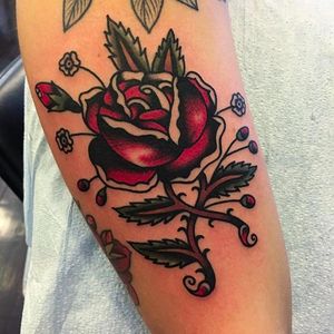 Red Rose Tattoo by Ivan Antonyshev #IvanAntonyshev #traditionalrose #Traditional #Rose #Mainstaytattoo #Austin