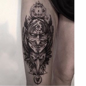Witch tattoo by Kristina Darmaeva #KristinaDarmaeva #blackwork #witch