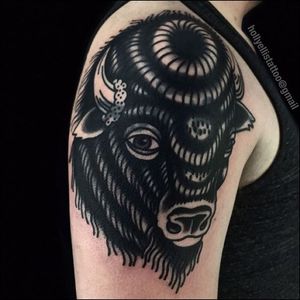 Buffalo Tattoo by Holly Ellis #Buffalo #BuffaloTattoo #Bison #AmericanTraditional #Traditional #HollyEllis
