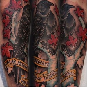 Three-eyed raven tattoo by Ryan Thomas. #raven #threeeyed #gameofthrones #GOT