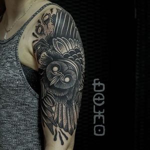 Owl Tattoo by Belmir Huskic #owl #owltattoo #traditional #traditionaltattoo #darktraditional #darktattoos #oldschool #darkartists #BelmirHuskic
