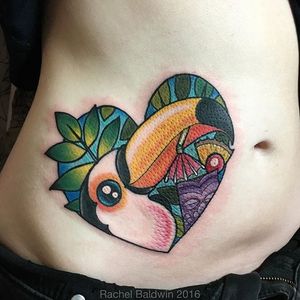 Double exposure heart and toucan tattoo by Rachel Baldwin. #traditional #heart #doubleexposure #bird #toucan #RachelBaldwin