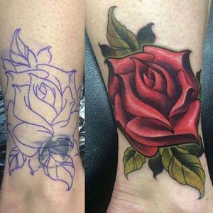 What the hell ever that was just got transformed into flora bliss by Robin Brandstatter (IG—robin_b_tattoos). #coverup #KevinBreno #traditional #roses