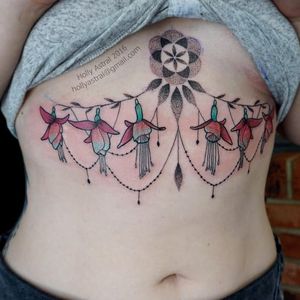 Fuchsia underboob tattoo by Holly Astral #HollyAstral #fuchsia #underboob #ornamental #dotwork