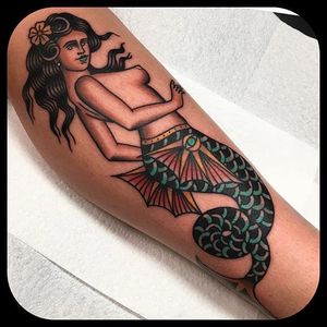 Mermaid tattoo by Leonie New. #LeonieNew #traditional #mermaid #pinup