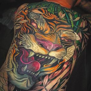 Tiger tattoo by Chris Crooks (via IG -- irishinkers) #chriscrooks #whitedragonbelfast #backpiece #tiger