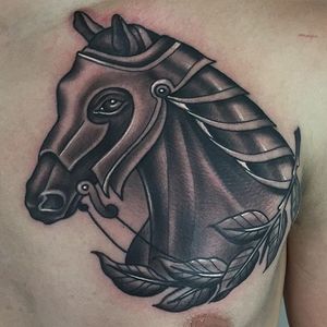 War Horse Tattoo by Nate Greaves #warhorse #warhorsetattoo #horse #horsetattoo #NateGreaves #blackandgrey