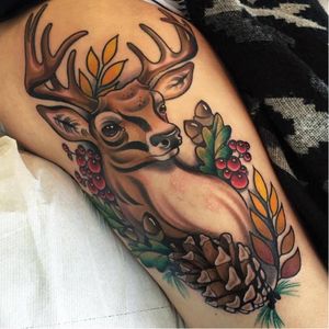Stag tattoo by Ma Reeni #MaReeni #neotraditional #nature #animal #stag