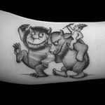 Where the Wild Things Are tattoo by Mike Burns #wherethewildthingsare #losangelestattoo #MikeBurns #blackwork #linework #shading #story #storybook #film #movie