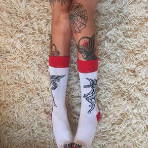Be good - be bad, socks by Red Temple Prayer in collaboration with Max Kuhn #fashion #RedTemplePrayer #tattooinspired #MaxKuhn #socks #whitenred #red
