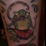 Fun frog tattoo by Sketchfield #Sketchfield #illustrative #frog #monster #gothic