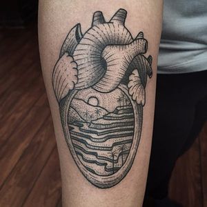 Bali Heart Tattoo by Susanne König #heart #anatomicalheart #dotwork #illustrative #SusanneKonig