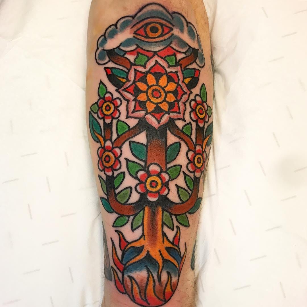 Tattoo uploaded by Robert Ryan • Tattoo by Robert Ryan #RobertRyan #color  #traditional #Hindu #surreal #thirdeye #treeoflife #tree #floral #flowers  #fire #life #cloud • Tattoodo