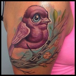 New school bird tattoo by Allisin. #newschool #bird #branch #animal #Allisin