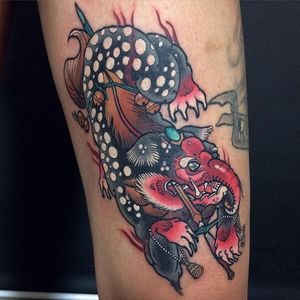 Japanese baku/tapir tattoo by YoungWoong Han. #neotraditional #neojapanese #baku #tapir #YoungWoongHan