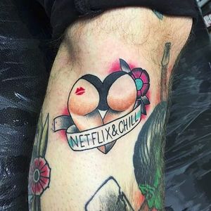 Netflix and chill tattoo by Max Ludwig (via IG -- maxludwigtattoo) #neflix #chill #netflixandchill