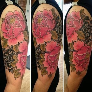 Peonies tattoo by Rob Steele #RobSteele #peonies #peony #mandala #flower #flowers