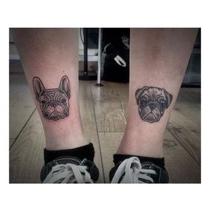 Frenchie and pug tattoos #AlicePerrin #pug #frenchie #dog (Photo: Instagram @alish_p)