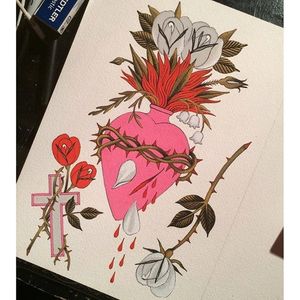 Gouache painting by Cassandra Frances. #CassandraFrances #painting #flash #fineart #tattooart #heart