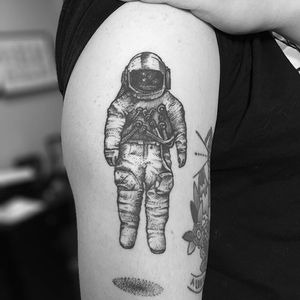 Dotwork Astronaut Tattoo by TomTom Tattoos #dotwork #blackwork #astronaut #TomTomTattoos