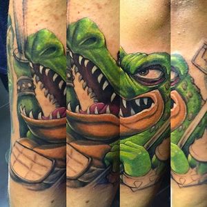Crocodile warrior tattoo by Zhimpa Moreno. #CROC #ZhimpaMoreno #NewSchool #crocodile #warrior
