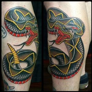 Rattlesnake Tattoo by Paco Cendón #rattlesnake #snake #traditional #PacoCendon