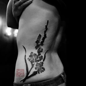 Sumi-e flower tattoo by Joey Pang #JoeyPang #TattooTemple #flower #sumie