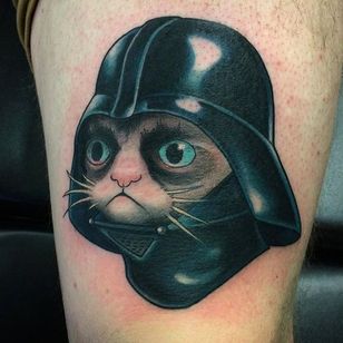 Darth Vader Cat tattoo by @mileskanne #mileskanne #neotraditionaltattoo #animaltattoo #stevestontattoocompany #cat