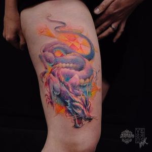 Dragon tattoo by Alberto Cuerva #AlbertoCuerva #graphic #watercolor #dragon
