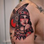 Native pin-up tattoo by Florian Santus #FlorianSantus #traditional #oldschool #native #pinup