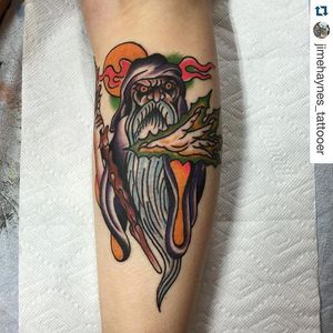 Wizard Tattoo by @jimehaynes_tattooer #wizard #magic #traditional