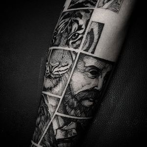 Blackwork tattoo by Felipe Kross. #FelipeKross #blackwork #dotwork #tile #squared