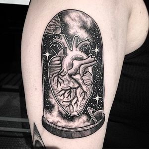 Starry Heart in a glass Tattoo by Merry Morgan @Merry_tattooer #MerryMorgan #MerryTattooer #black #blackwork #blckwrk #starrytattoo #starrynight #blacktattooing #btattooing #BlackInc #anatomical #heart