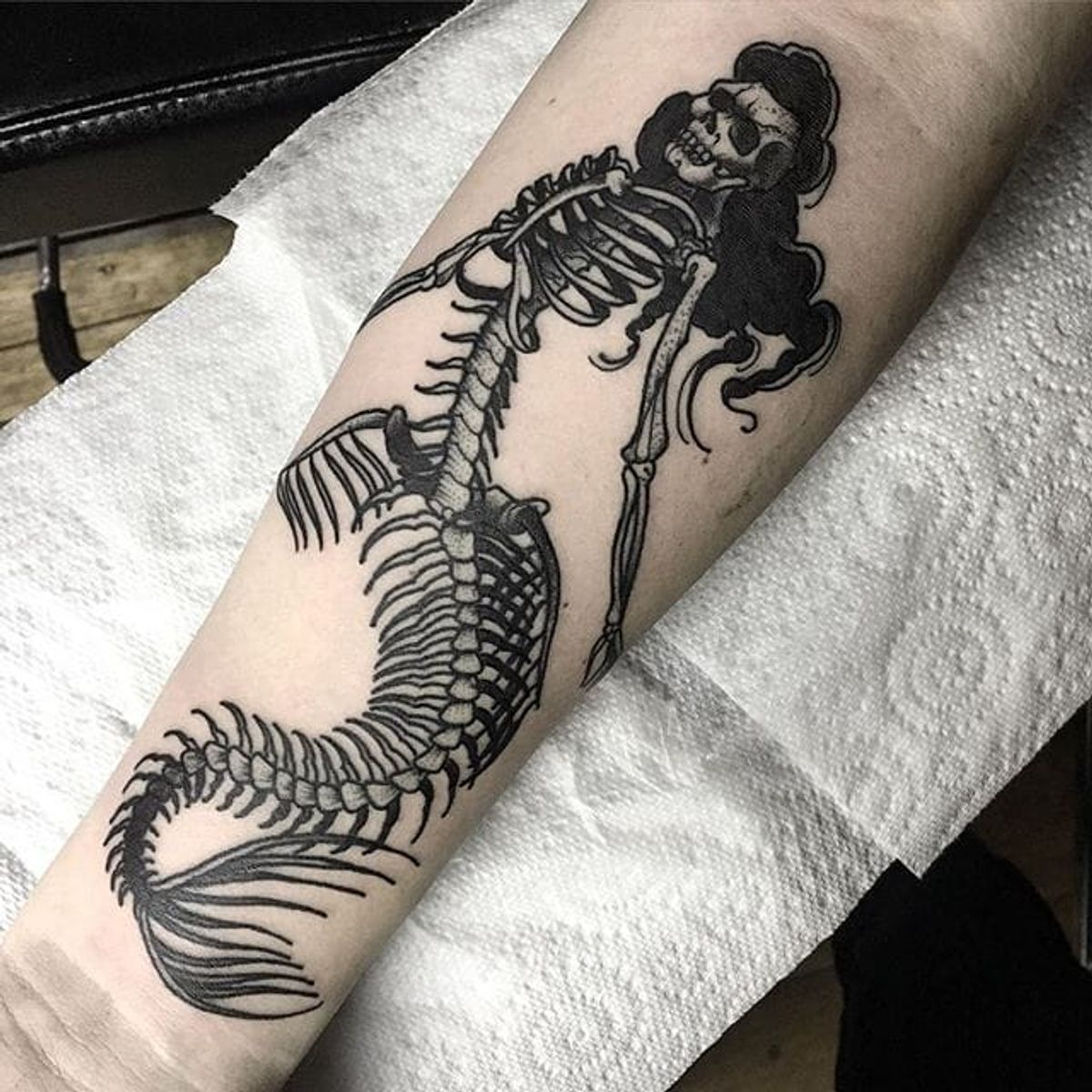 Tattoo uploaded by Robert Davies • Mermaid Skeleton Tattoo by Aaron