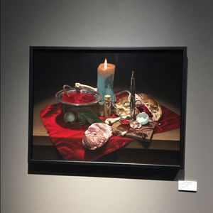 Nick Baxter's "Banquet of Suffering" from his show Blood Rituals MMXVI (IG—burningxhope). Photo by KD Diamond. #artshow #BloodRituals #fineare #gallery #JonClue #NickBaxter #paintings #RitualMagic #SacredTattooNYC