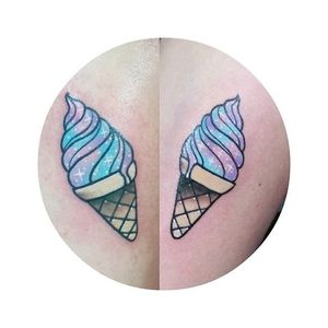 Ice cream tattoo by Carla Evelyn. #CarlaEvelyn #girly #pastel #sparkly #cute #icecream