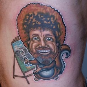 Bob Ross tattoo by Anne Epiphany #bobross #bobrosstattoo #bobrosstattoos #funtattoos #bobrossink #bobrossart #artist #art #artistattoo #AnnEpiphany