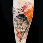 Cute bird tattoo by Köfi #Köfi #graphic #contemporary #bird #redink #orangeink