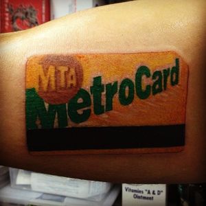 A MetroCard tattoo (via IG -- youngisblessed) #metrocard  #mtatattoo #subwaytattoo #nycsubwaytattoo #newyorkcitysubwaytattoo