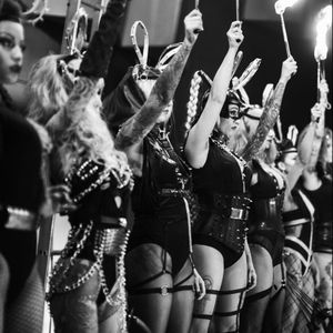 The Fuel Girls assembled at the beginning of one of their performances. #acrobatics #burlesque #LondonTattooConvention #FuelGirls #pyrotechnics
