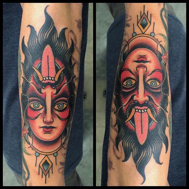 Traditional DemonWoman Flipper Done by Phil DeAngulo at Memorial Brooklyn   rtattoos