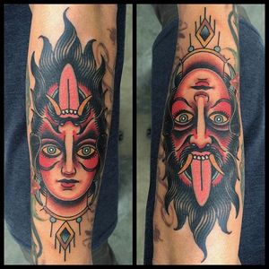 Devil Woman Tattoo by Danny Derrick #devilwoman #devil #woman #traditional #DannyDerrick
