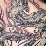 Black and grey phoenix tattoo by Kim Saigh. #bird #neotraditional #phoenix #blackandgrey #KimSaigh
