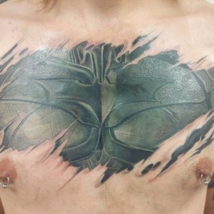 Batman chest tattoo, artist unknown. #batman #chestpiece