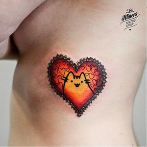 Heart Pusheen tattoo #MayaKubitza #Poland #heart #color #cat #pusheen