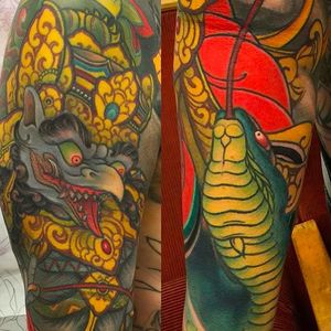 Check out the awesome detail that goes into the tattoos. #callecorson #japanesestyle #japanesetattoo