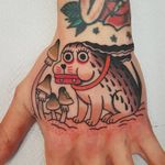Mushroom pup tattoo by Rion #Rion #favoritetattoo #color #vintage #dog #mushrooms #surreal #raindrops #cute #heart #foodtattoo #psychedelic #funny