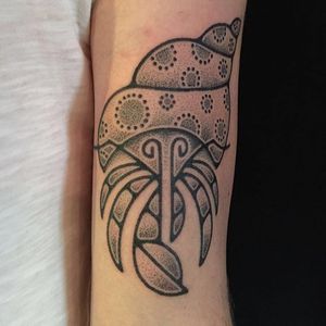 Hermit crab tattoo by Adam Sage #handpoke #handpoked #dotwork #AdamSage #handcrafted #crab