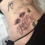 Lucky Me tattoo by Tamara Santibanez #TamaraSantibanez #letteringtattoos #script #lettering #font #text #quote #eyes #luckyme